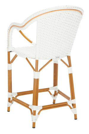 Safavieh CALIFORNIA Counter Stool - Elegant Outdoor Seating with French Bistro Design for Coastal Charm White PAT7533C