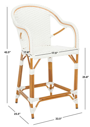 Safavieh CALIFORNIA Counter Stool - Elegant Outdoor Seating with French Bistro Design for Coastal Charm White PAT7533C