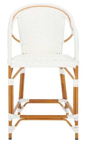 Safavieh CALIFORNIA Counter Stool - Elegant Outdoor Seating with French Bistro Design for Coastal Charm White PAT7533C