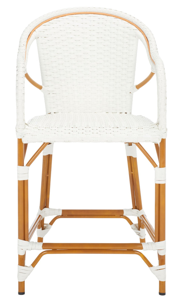 Safavieh CALIFORNIA Counter Stool - Elegant Outdoor Seating with French Bistro Design for Coastal Charm White PAT7533C