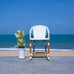 Safavieh CALIFORNIA Counter Stool - Elegant Outdoor Seating with French Bistro Design for Coastal Charm White PAT7533C