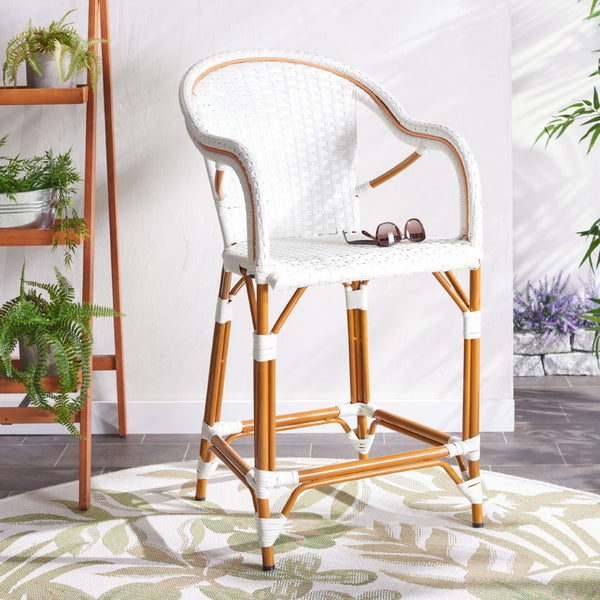 Safavieh CALIFORNIA Counter Stool - Elegant Outdoor Seating with French Bistro Design for Coastal Charm White PAT7533C