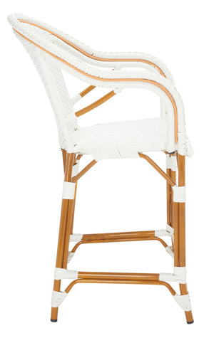 Safavieh CALIFORNIA Counter Stool - Elegant Outdoor Seating with French Bistro Design for Coastal Charm White PAT7533C