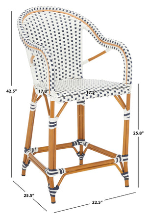 Safavieh CALIFORNIA Counter Stool - Elegant Outdoor Seating with French Bistro Design for Coastal Charm White / Navy PAT7533D