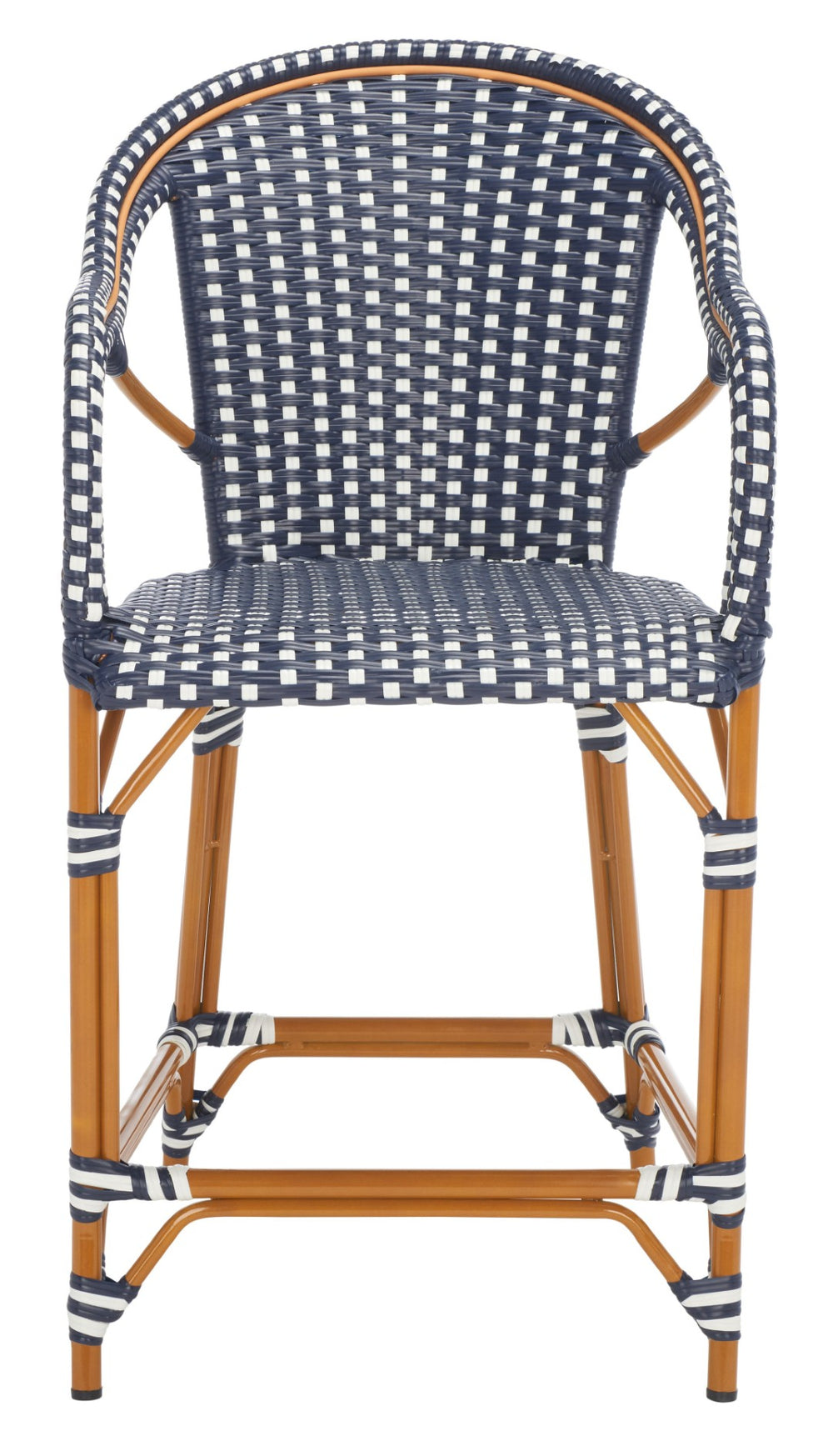 Safavieh CALIFORNIA Counter Stool - Elegant Outdoor Seating with French Bistro Design for Coastal Charm Navy / White PAT7533E