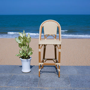 Safavieh CALIFORNIA Bar Stool - Stylish, Weather-Resistant Seating for Outdoor Dining and Relaxed Gatherings Natural PAT7534A