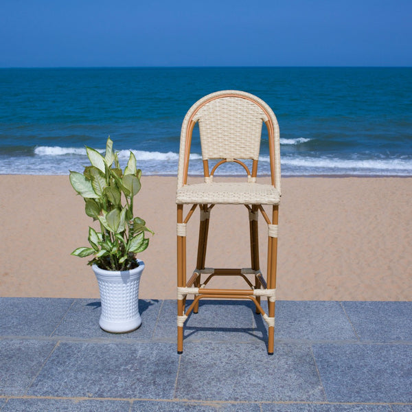 Safavieh CALIFORNIA Bar Stool - Stylish, Weather-Resistant Seating for Outdoor Dining and Relaxed Gatherings Natural PAT7534A