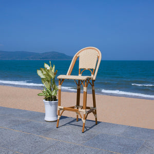 Safavieh CALIFORNIA Bar Stool - Stylish, Weather-Resistant Seating for Outdoor Dining and Relaxed Gatherings Natural PAT7534A
