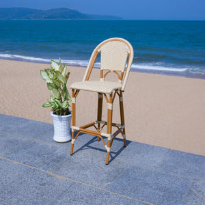 Safavieh CALIFORNIA Bar Stool - Stylish, Weather-Resistant Seating for Outdoor Dining and Relaxed Gatherings Natural PAT7534A