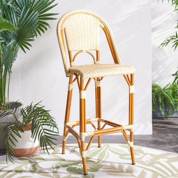 Safavieh CALIFORNIA Bar Stool - Stylish, Weather-Resistant Seating for Outdoor Dining and Relaxed Gatherings Natural PAT7534A