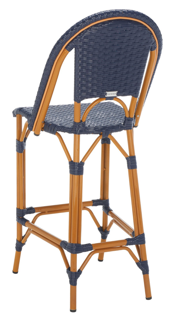 Safavieh CALIFORNIA Bar Stool - Stylish, Weather-Resistant Seating for Outdoor Dining and Relaxed Gatherings Navy PAT7534B