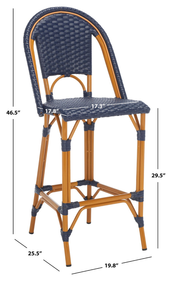 Safavieh CALIFORNIA Bar Stool - Stylish, Weather-Resistant Seating for Outdoor Dining and Relaxed Gatherings Navy PAT7534B