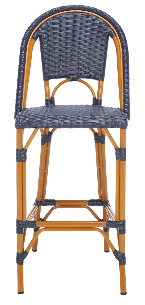 Safavieh CALIFORNIA Bar Stool - Stylish, Weather-Resistant Seating for Outdoor Dining and Relaxed Gatherings Navy PAT7534B