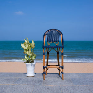 Safavieh CALIFORNIA Bar Stool - Stylish, Weather-Resistant Seating for Outdoor Dining and Relaxed Gatherings Navy PAT7534B