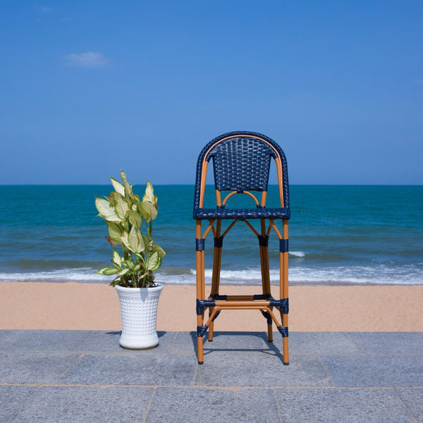 Safavieh CALIFORNIA Bar Stool - Stylish, Weather-Resistant Seating for Outdoor Dining and Relaxed Gatherings Navy PAT7534B