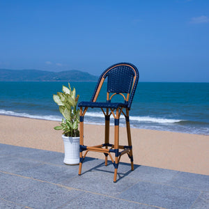 Safavieh CALIFORNIA Bar Stool - Stylish, Weather-Resistant Seating for Outdoor Dining and Relaxed Gatherings Navy PAT7534B