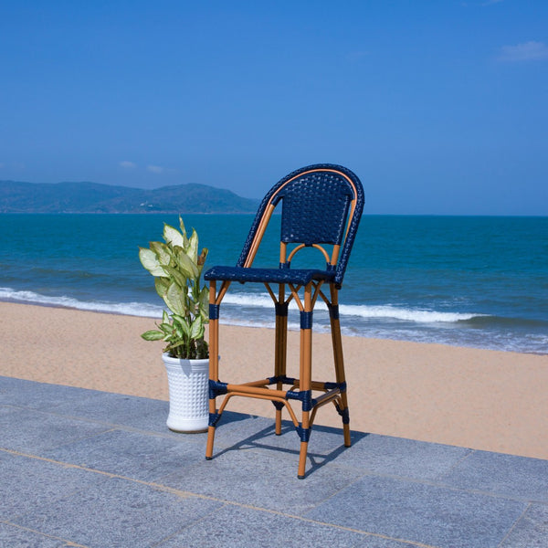 Safavieh CALIFORNIA Bar Stool - Stylish, Weather-Resistant Seating for Outdoor Dining and Relaxed Gatherings Navy PAT7534B