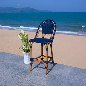 Safavieh CALIFORNIA Bar Stool - Stylish, Weather-Resistant Seating for Outdoor Dining and Relaxed Gatherings Navy PAT7534B