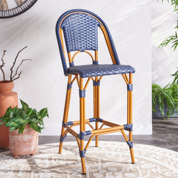 Safavieh CALIFORNIA Bar Stool - Stylish, Weather-Resistant Seating for Outdoor Dining and Relaxed Gatherings Navy PAT7534B