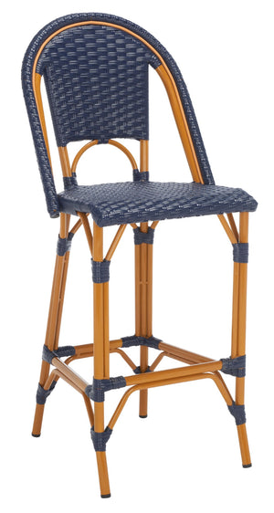 Safavieh CALIFORNIA Bar Stool - Stylish, Weather-Resistant Seating for Outdoor Dining and Relaxed Gatherings Navy PAT7534B
