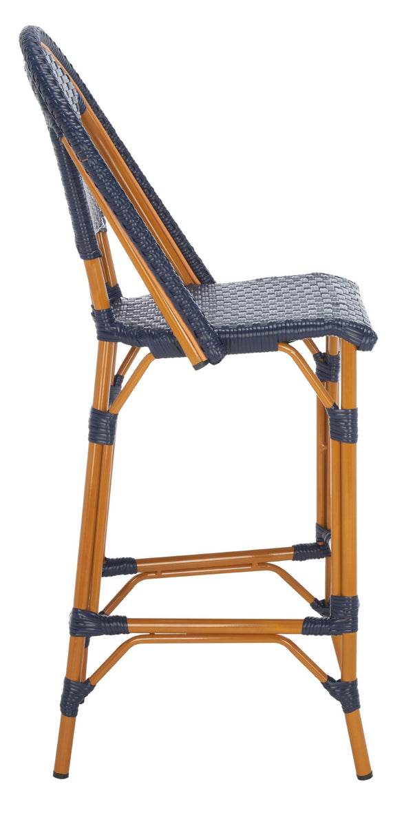 Safavieh CALIFORNIA Bar Stool - Stylish, Weather-Resistant Seating for Outdoor Dining and Relaxed Gatherings Navy PAT7534B