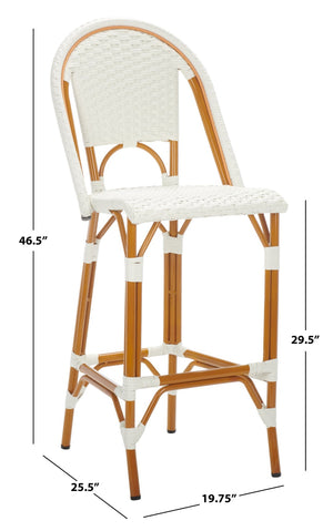 Safavieh CALIFORNIA Bar Stool - Stylish, Weather-Resistant Seating for Outdoor Dining and Relaxed Gatherings White PAT7534C