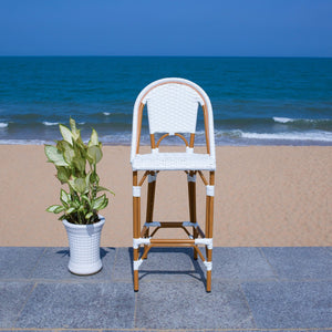 Safavieh CALIFORNIA Bar Stool - Stylish, Weather-Resistant Seating for Outdoor Dining and Relaxed Gatherings White PAT7534C