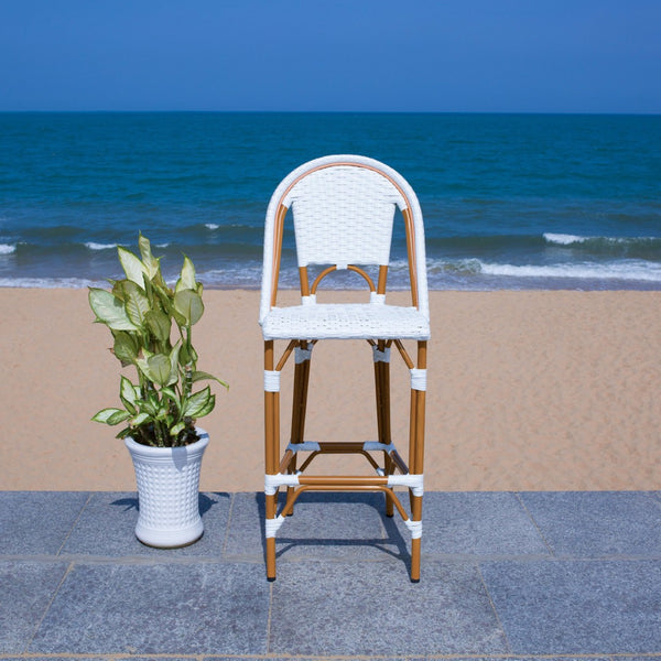 Safavieh CALIFORNIA Bar Stool - Stylish, Weather-Resistant Seating for Outdoor Dining and Relaxed Gatherings White PAT7534C