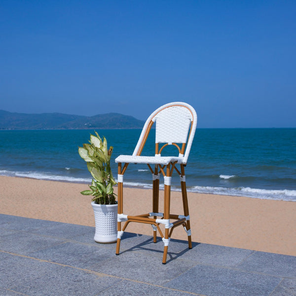 Safavieh CALIFORNIA Bar Stool - Stylish, Weather-Resistant Seating for Outdoor Dining and Relaxed Gatherings White PAT7534C