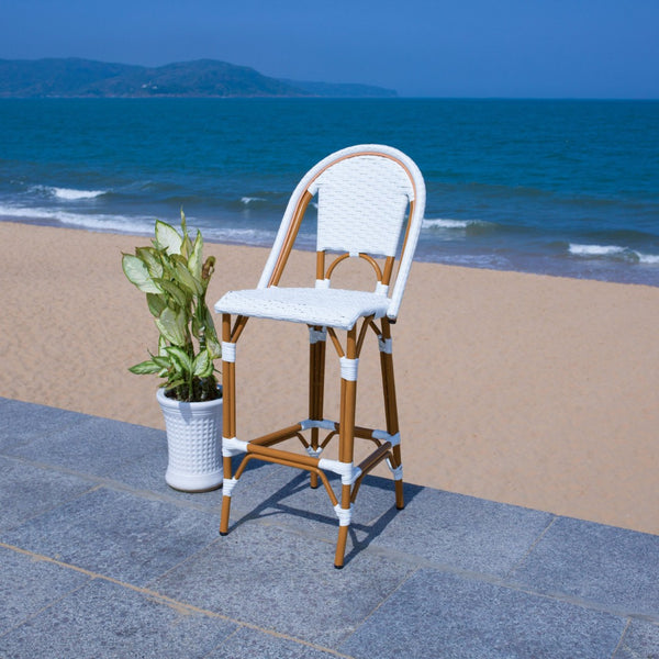 Safavieh CALIFORNIA Bar Stool - Stylish, Weather-Resistant Seating for Outdoor Dining and Relaxed Gatherings White PAT7534C