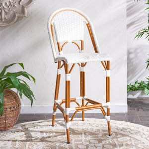 Safavieh CALIFORNIA Bar Stool - Stylish, Weather-Resistant Seating for Outdoor Dining and Relaxed Gatherings White PAT7534C