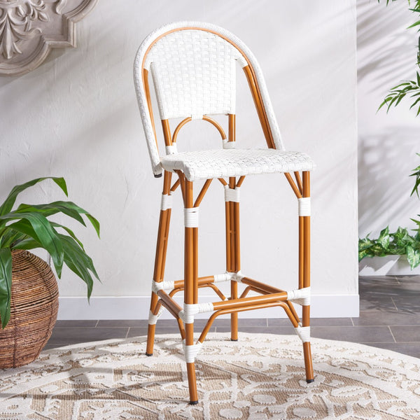 Safavieh CALIFORNIA Bar Stool - Stylish, Weather-Resistant Seating for Outdoor Dining and Relaxed Gatherings White PAT7534C