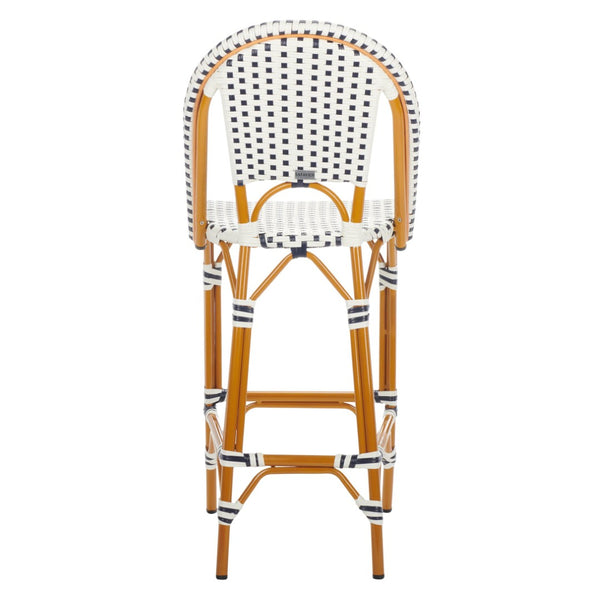 Safavieh CALIFORNIA Bar Stool - Stylish, Weather-Resistant Seating for Outdoor Dining and Relaxed Gatherings White / Navy PAT7534D