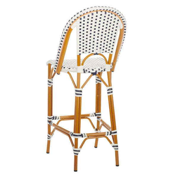 Safavieh CALIFORNIA Bar Stool - Stylish, Weather-Resistant Seating for Outdoor Dining and Relaxed Gatherings White / Navy PAT7534D