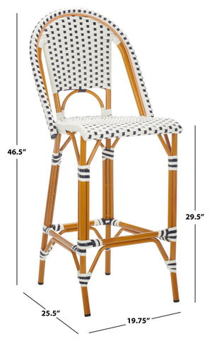 Safavieh CALIFORNIA Bar Stool - Stylish, Weather-Resistant Seating for Outdoor Dining and Relaxed Gatherings White / Navy PAT7534D