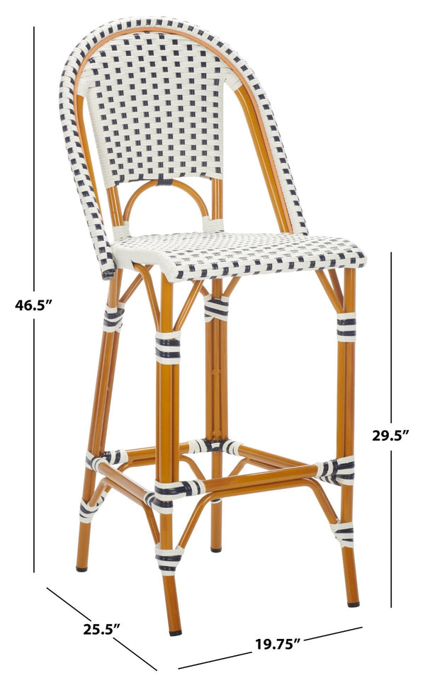 Safavieh CALIFORNIA Bar Stool - Stylish, Weather-Resistant Seating for Outdoor Dining and Relaxed Gatherings White / Navy PAT7534D