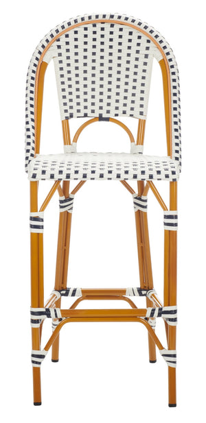 Safavieh CALIFORNIA Bar Stool - Stylish, Weather-Resistant Seating for Outdoor Dining and Relaxed Gatherings White / Navy PAT7534D