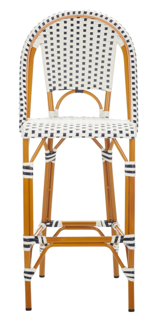 Safavieh CALIFORNIA Bar Stool - Stylish, Weather-Resistant Seating for Outdoor Dining and Relaxed Gatherings White / Navy PAT7534D