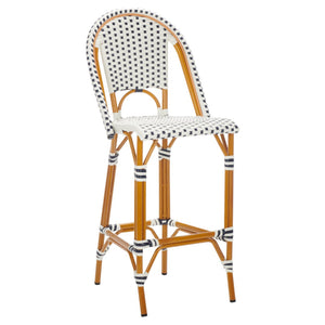 Safavieh CALIFORNIA Bar Stool - Stylish, Weather-Resistant Seating for Outdoor Dining and Relaxed Gatherings White / Navy PAT7534D
