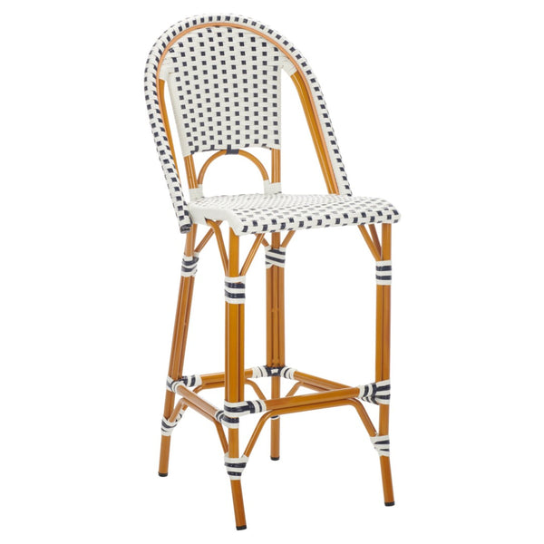 Safavieh CALIFORNIA Bar Stool - Stylish, Weather-Resistant Seating for Outdoor Dining and Relaxed Gatherings White / Navy PAT7534D