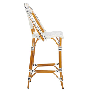 Safavieh CALIFORNIA Bar Stool - Stylish, Weather-Resistant Seating for Outdoor Dining and Relaxed Gatherings White / Navy PAT7534D