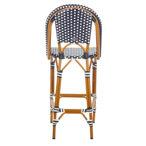 Safavieh CALIFORNIA Bar Stool - Stylish, Weather-Resistant Seating for Outdoor Dining and Relaxed Gatherings Navy / White PAT7534E