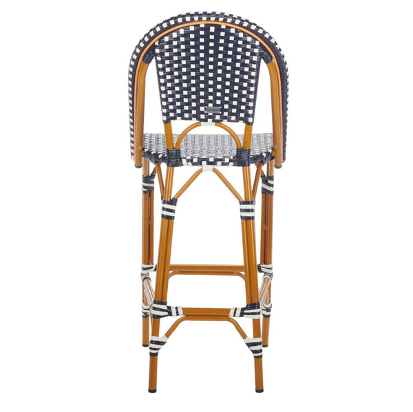 Safavieh CALIFORNIA Bar Stool - Stylish, Weather-Resistant Seating for Outdoor Dining and Relaxed Gatherings Navy / White PAT7534E