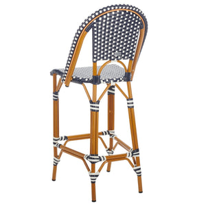 Safavieh CALIFORNIA Bar Stool - Stylish, Weather-Resistant Seating for Outdoor Dining and Relaxed Gatherings Navy / White PAT7534E
