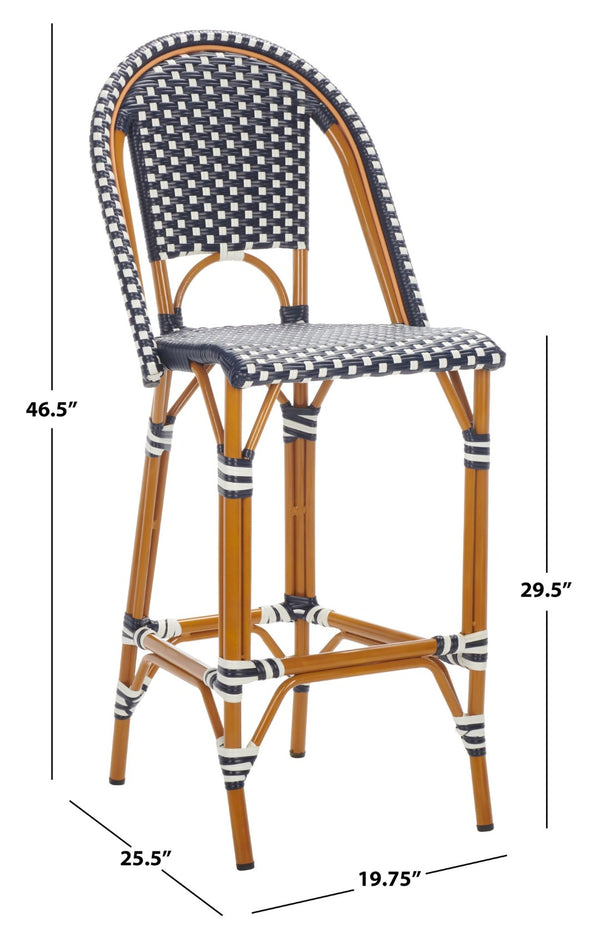 Safavieh CALIFORNIA Bar Stool - Stylish, Weather-Resistant Seating for Outdoor Dining and Relaxed Gatherings Navy / White PAT7534E