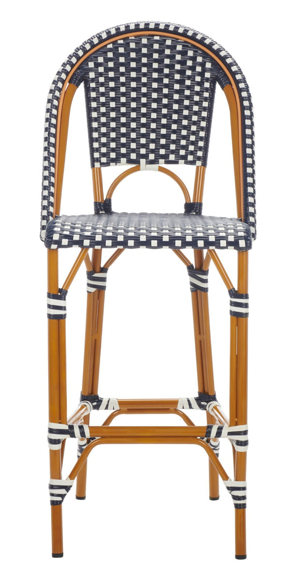 Safavieh CALIFORNIA Bar Stool - Stylish, Weather-Resistant Seating for Outdoor Dining and Relaxed Gatherings Navy / White PAT7534E