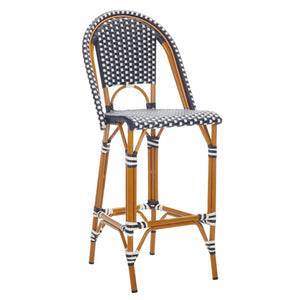 Safavieh CALIFORNIA Bar Stool - Stylish, Weather-Resistant Seating for Outdoor Dining and Relaxed Gatherings Navy / White PAT7534E