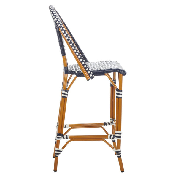 Safavieh CALIFORNIA Bar Stool - Stylish, Weather-Resistant Seating for Outdoor Dining and Relaxed Gatherings Navy / White PAT7534E