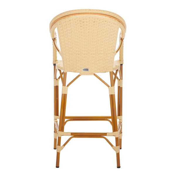 Safavieh CALIFORNIA Bar Stool - Elegant Outdoor Seating with Weather-Resistant Faux Wicker & Aluminum Frame Natural PAT7535A