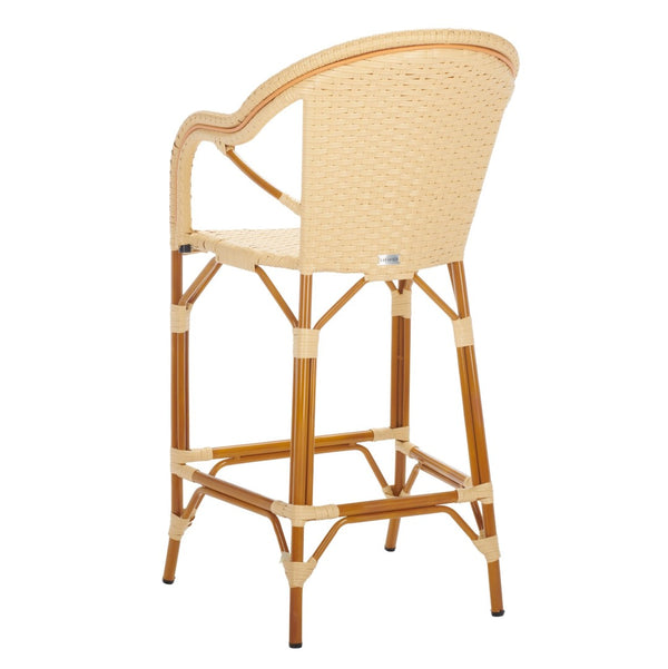 Safavieh CALIFORNIA Bar Stool - Elegant Outdoor Seating with Weather-Resistant Faux Wicker & Aluminum Frame Natural PAT7535A